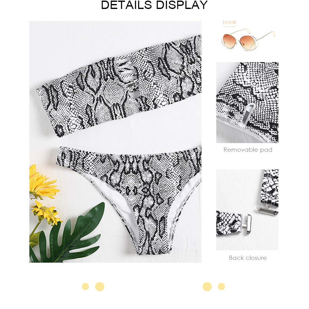 Strapless Backless Padded Stylish Print Low Waist Women Bikini Set