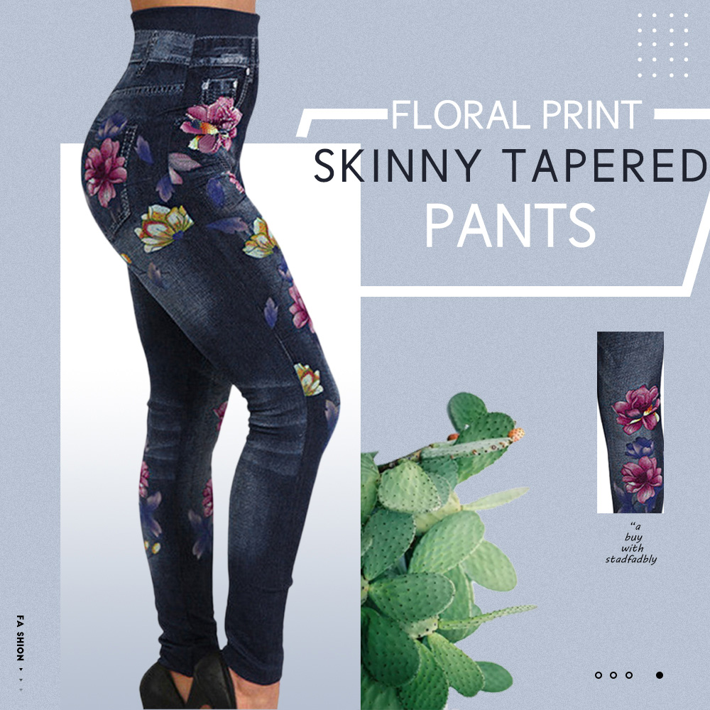 Flower Print Skinny Tapered Pants
