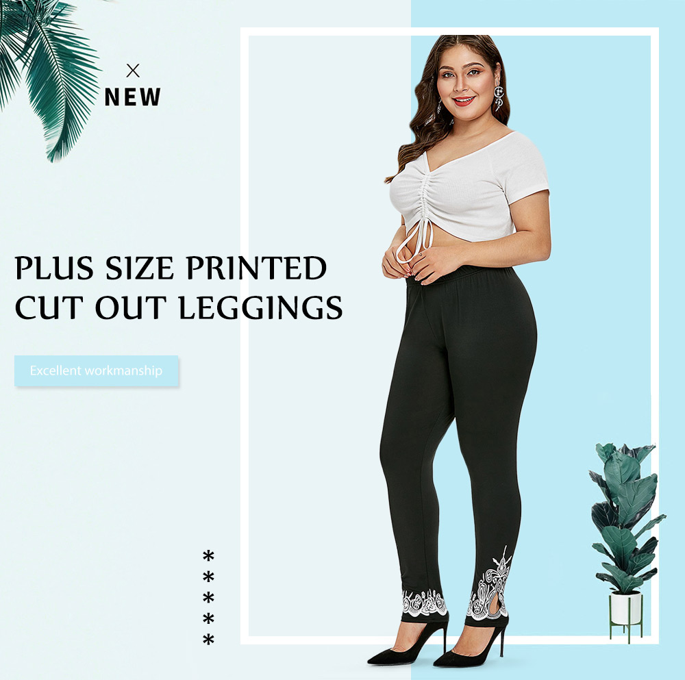 Plus Size Cut Out Printed Leggings