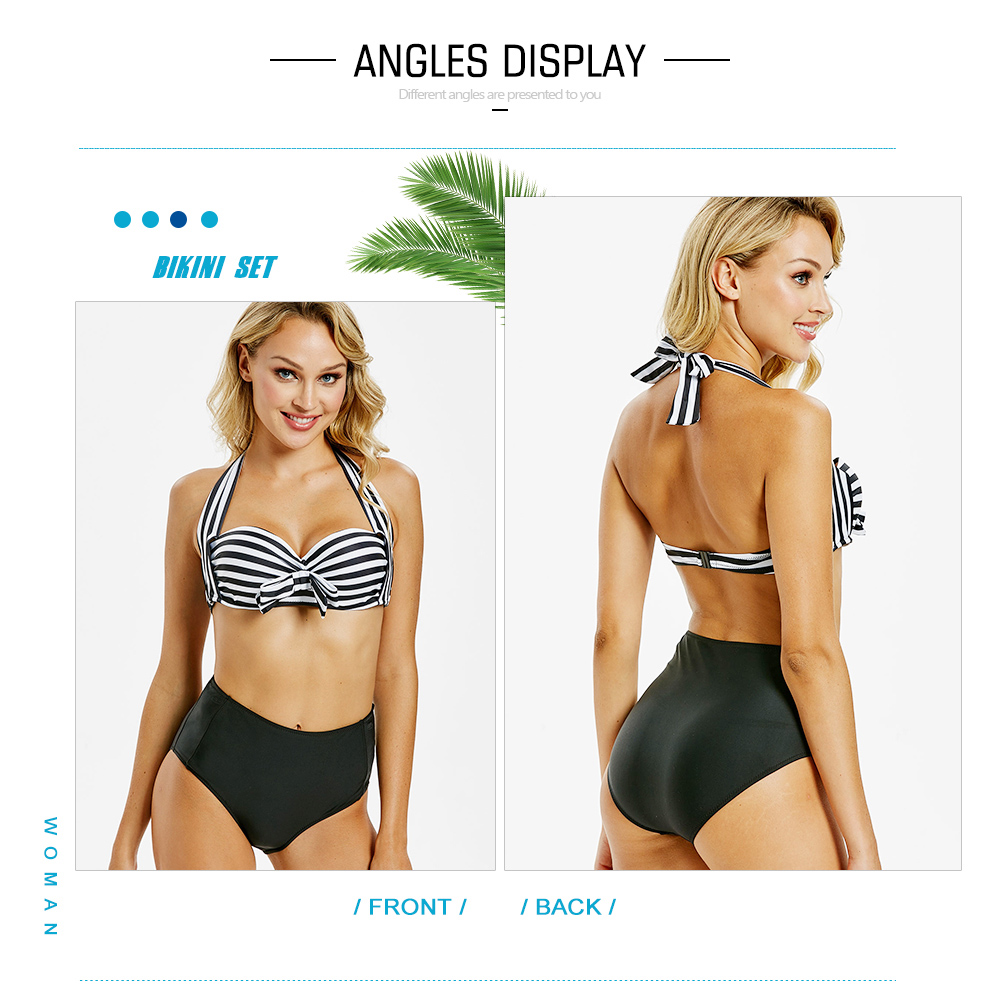 Halter Striped Bowknot Bikini Set