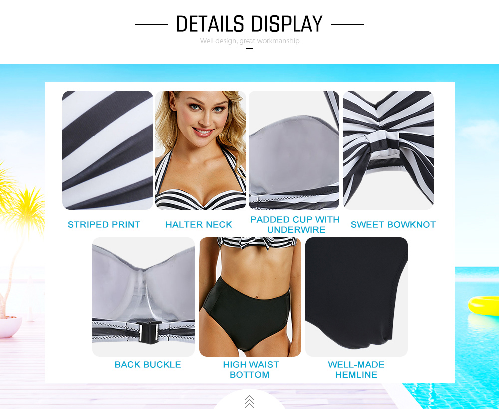 Halter Striped Bowknot Bikini Set