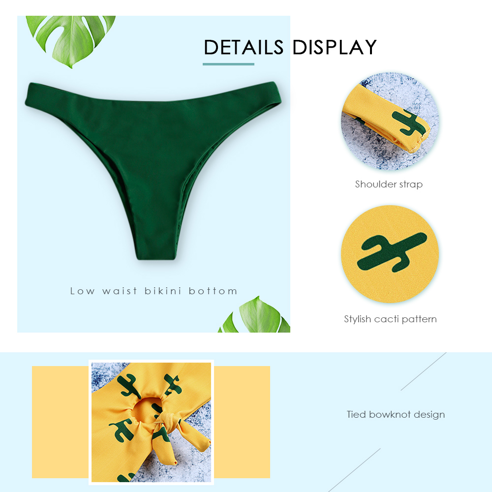 Scoop Neck Padded Backless Cacti Print Low Waist Two-piece Women Bikini Set