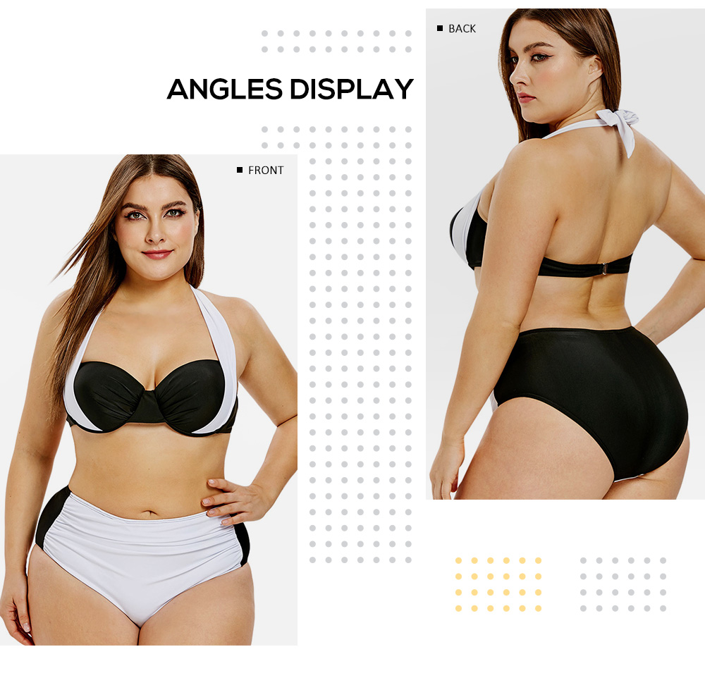 Plus Size Halter Neck Color Block Bikini Set