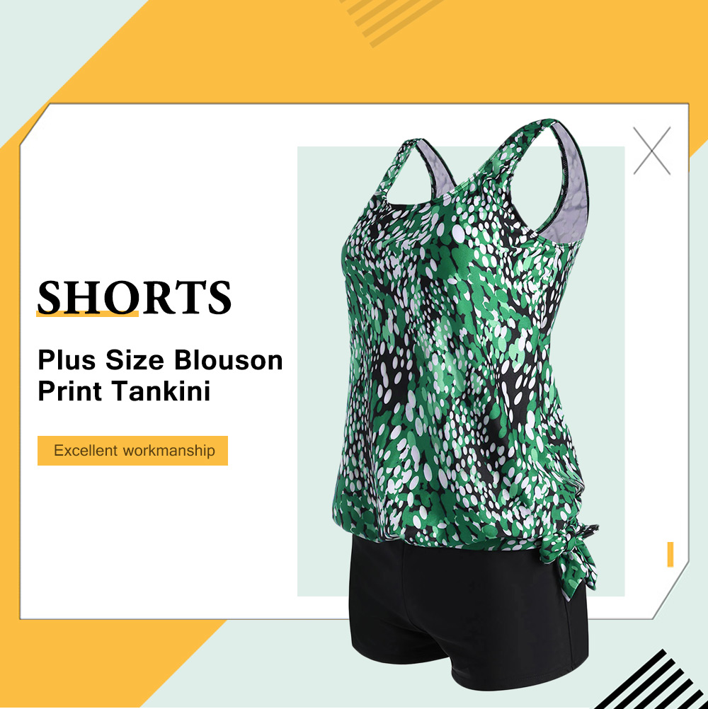 Plus Size Blouson Printed Tankini