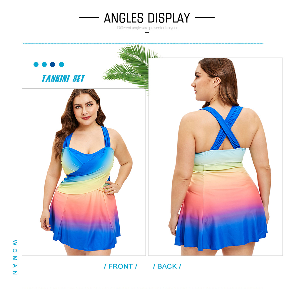 Plus Size Criss Cross Ombre Tankini Set