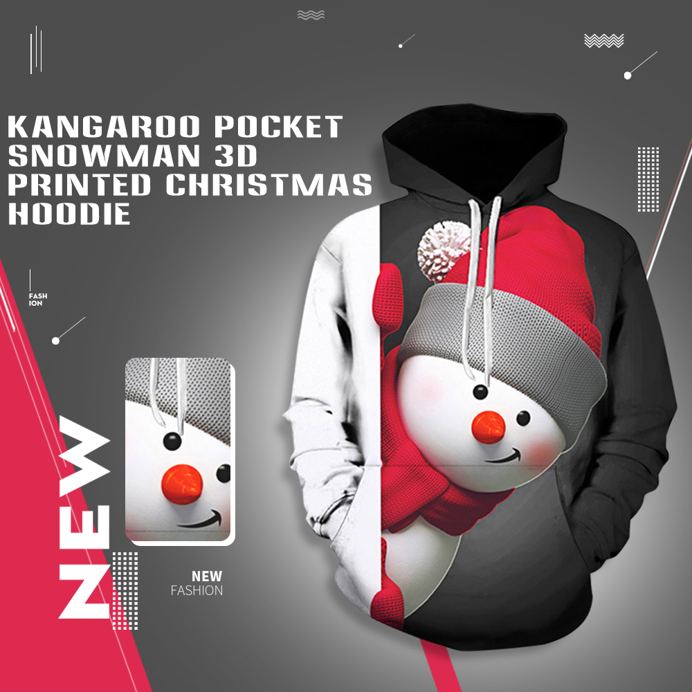 Kangaroo Pocket Snowman 3D Print Christmas Hoodie