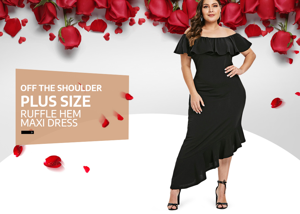 Off The Shoulder Plus Size Ruffle Hem Maxi Dress