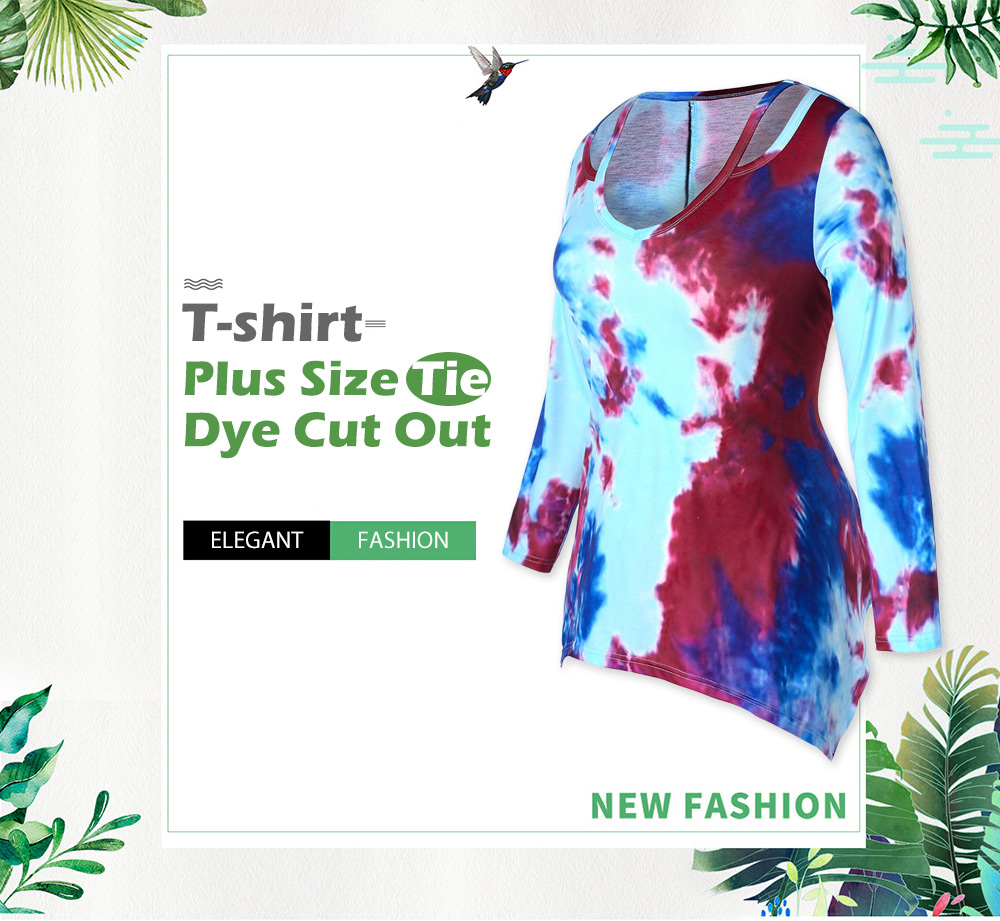 Plus Size Tie Dye Cut Out T-shirt