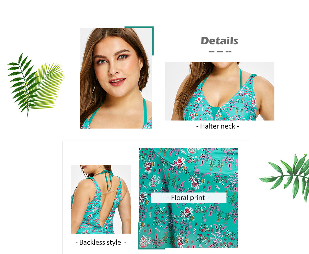 Plus Size Floral Mesh Skirted Tankini Set