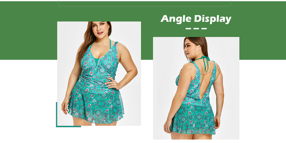 Plus Size Floral Mesh Skirted Tankini Set