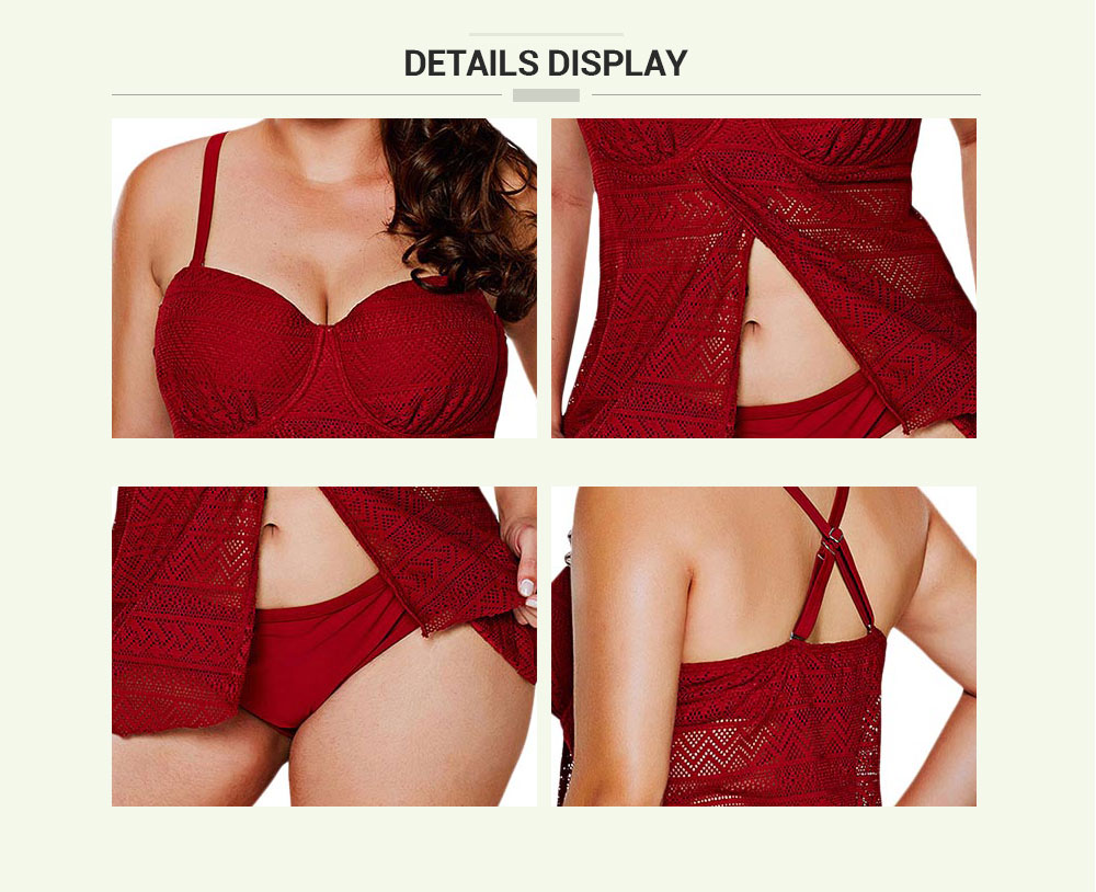 Underwire Openwork Plus Size Tankini Set