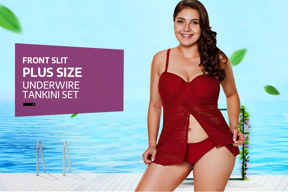 Underwire Openwork Plus Size Tankini Set