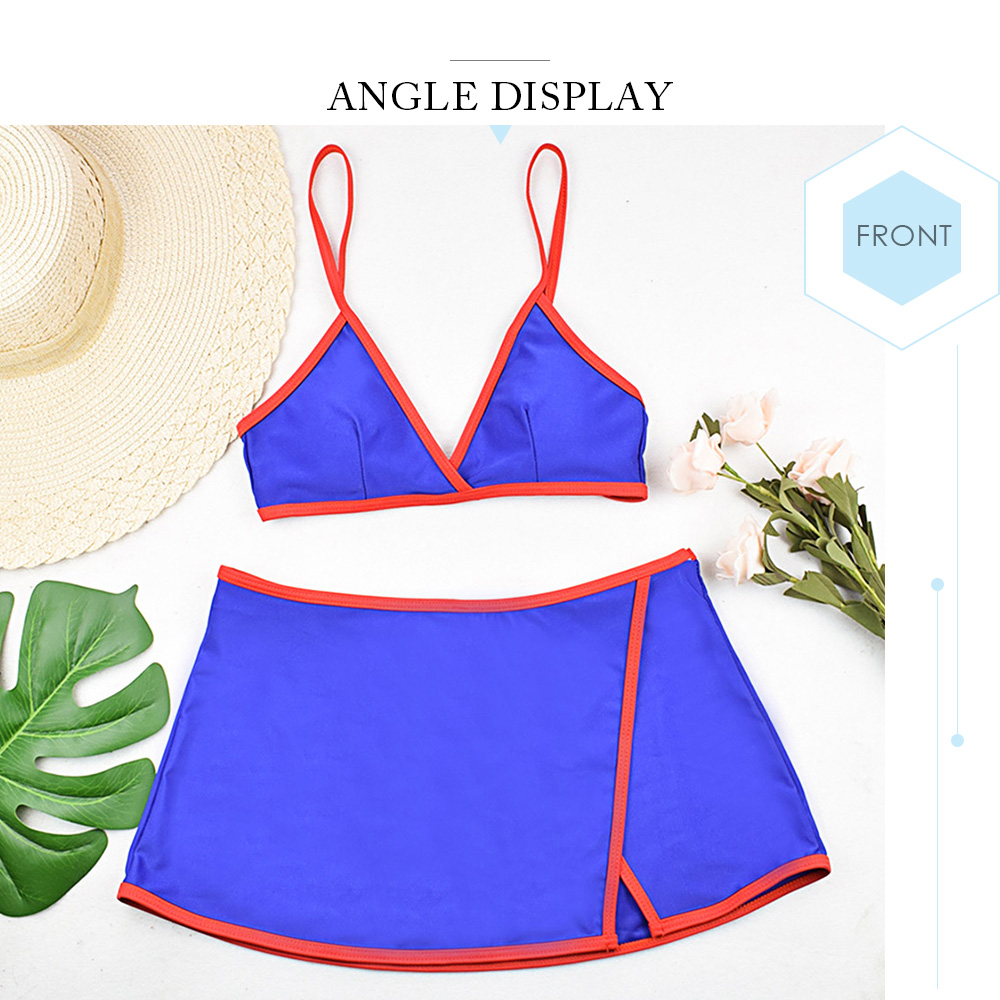 Women Color Blocking Bikini Set with Swim Skirt Bathing Suit Beachwear