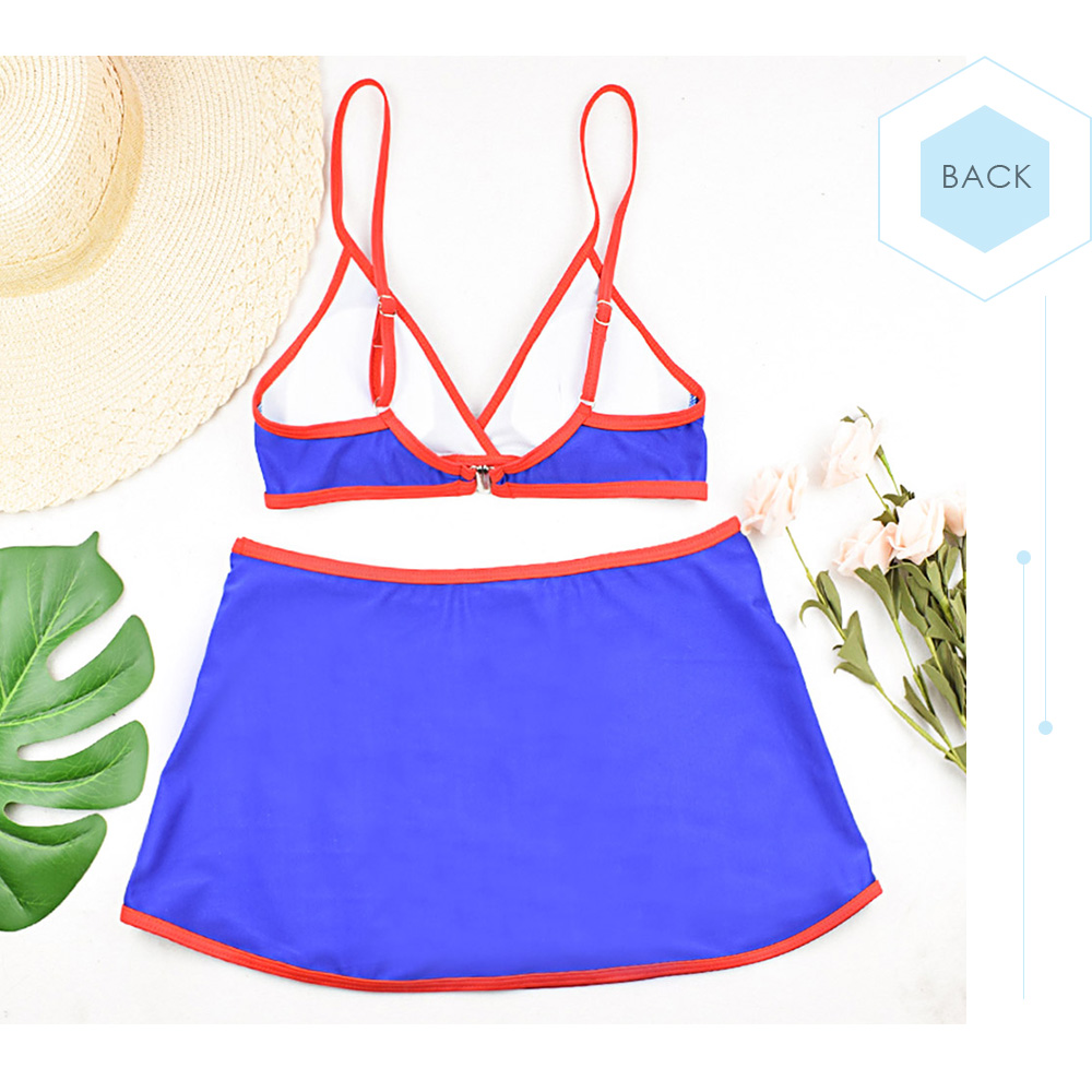 Women Color Blocking Bikini Set with Swim Skirt Bathing Suit Beachwear