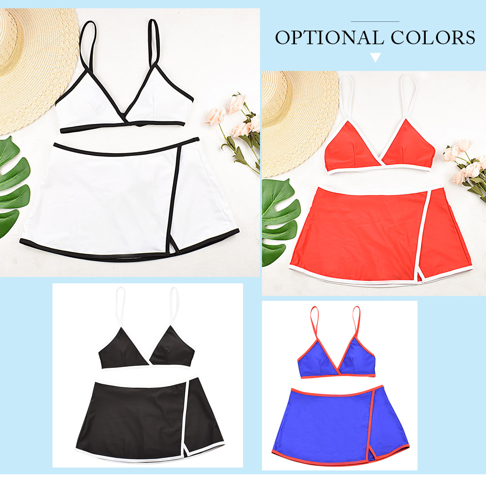 Women Color Blocking Bikini Set with Swim Skirt Bathing Suit Beachwear