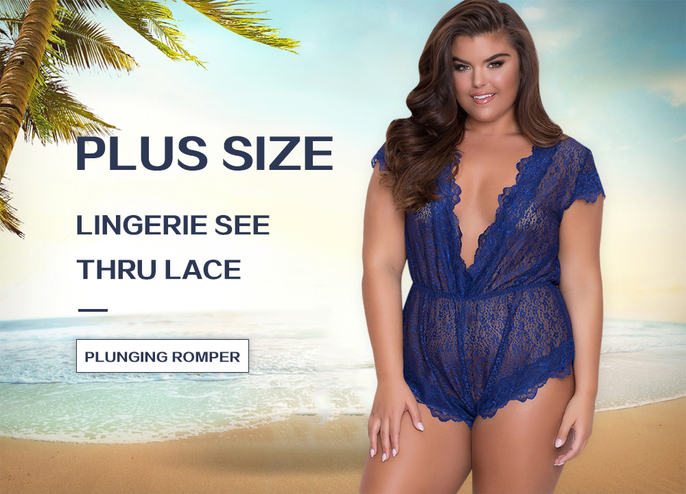 Plus Size Lingerie Sheer Plunging Lace Romper