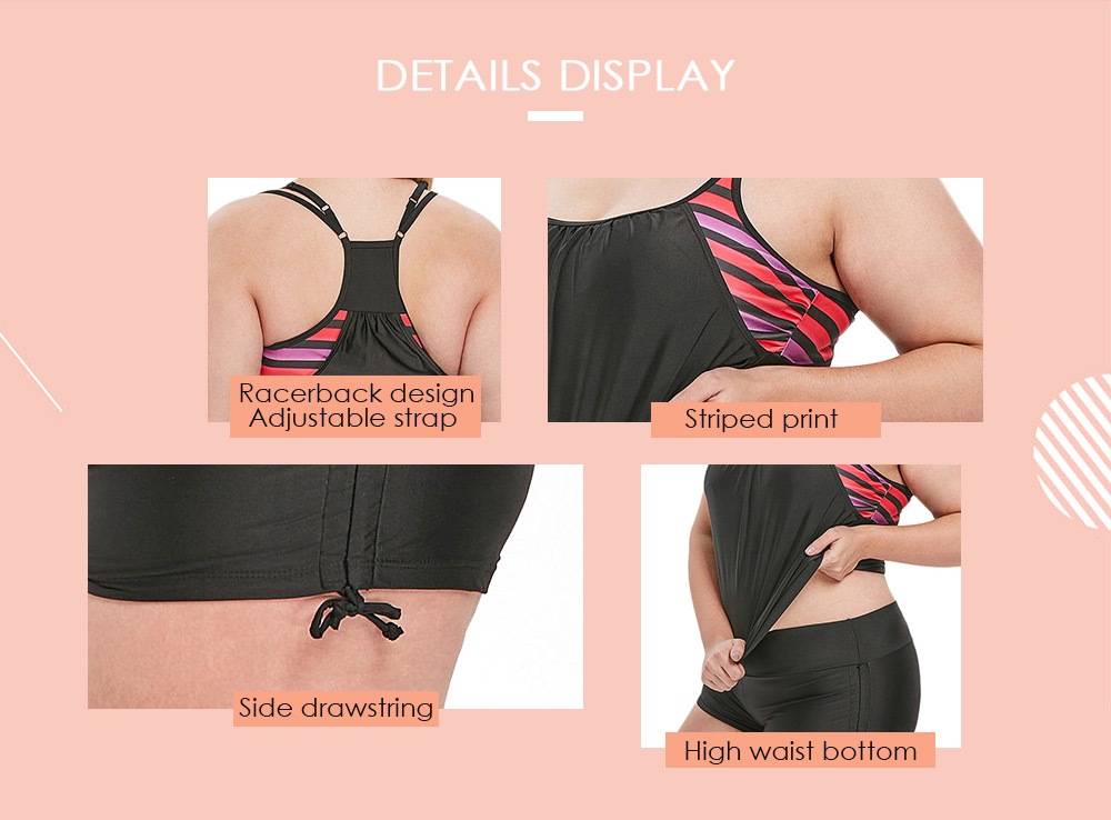 Plus Size Striped Panel Racerback Tankini Set