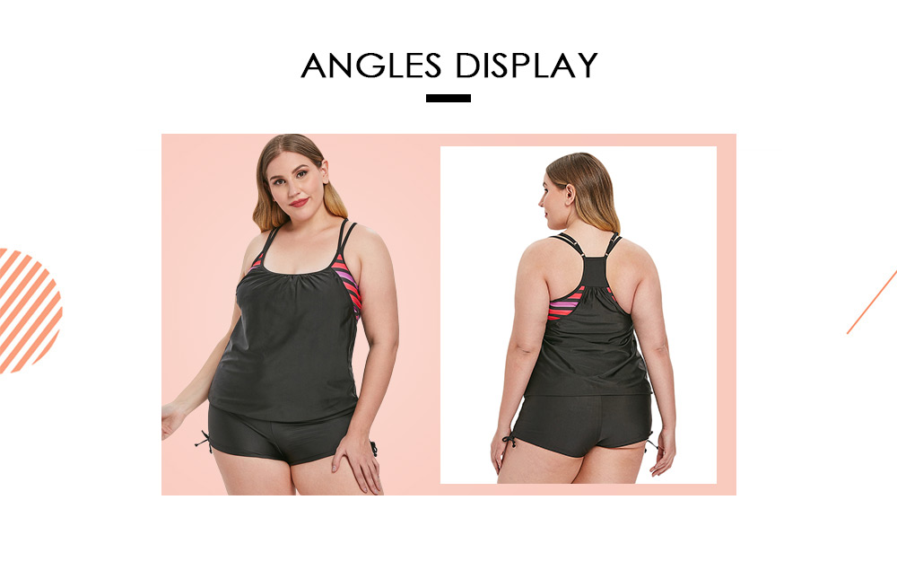 Plus Size Striped Panel Racerback Tankini Set