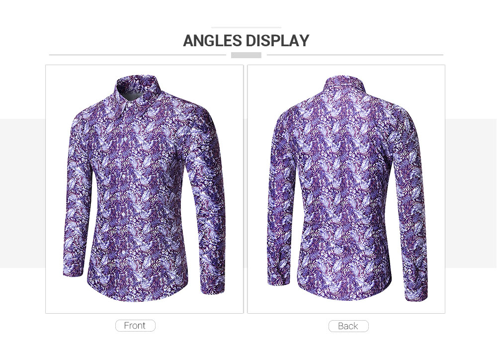 Long Sleeves Plant Leaves Print Casual Shirt
