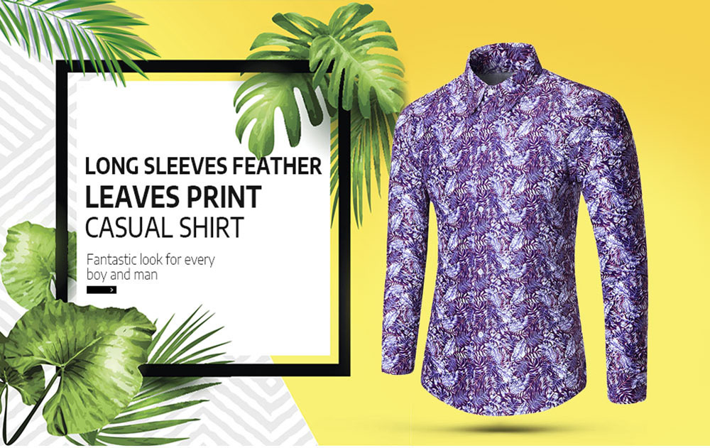 Long Sleeves Plant Leaves Print Casual Shirt