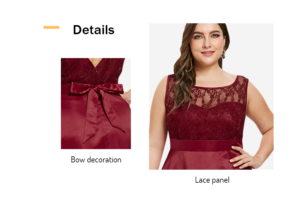 Back V Plus Size Lace Panel A Line Dress