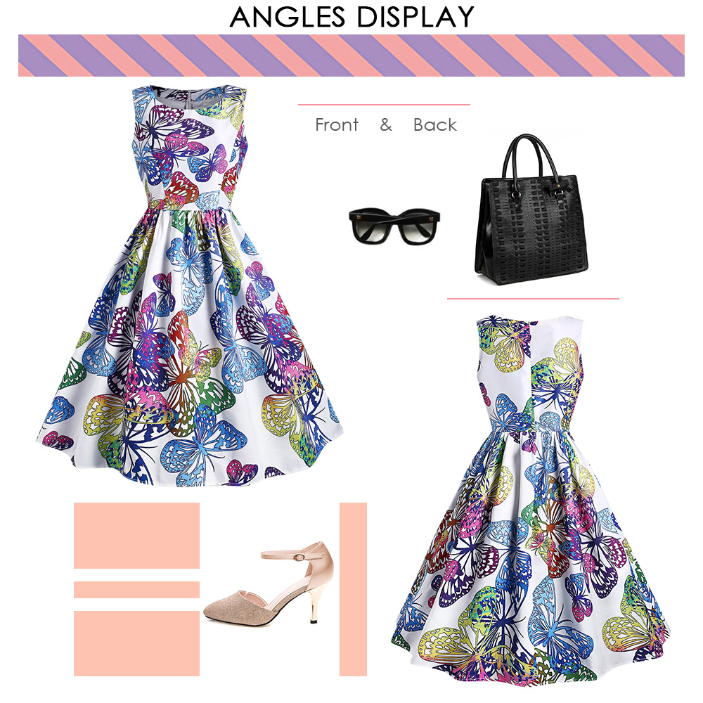 Vintage Butterfly Print Flare Dress