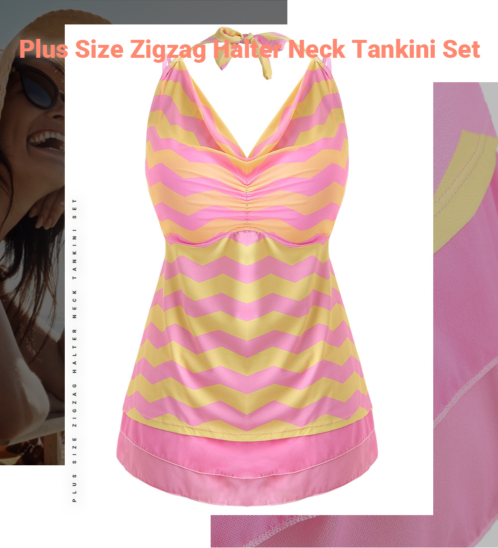 Plus Size Zigzag Halter Neck Tankini Set