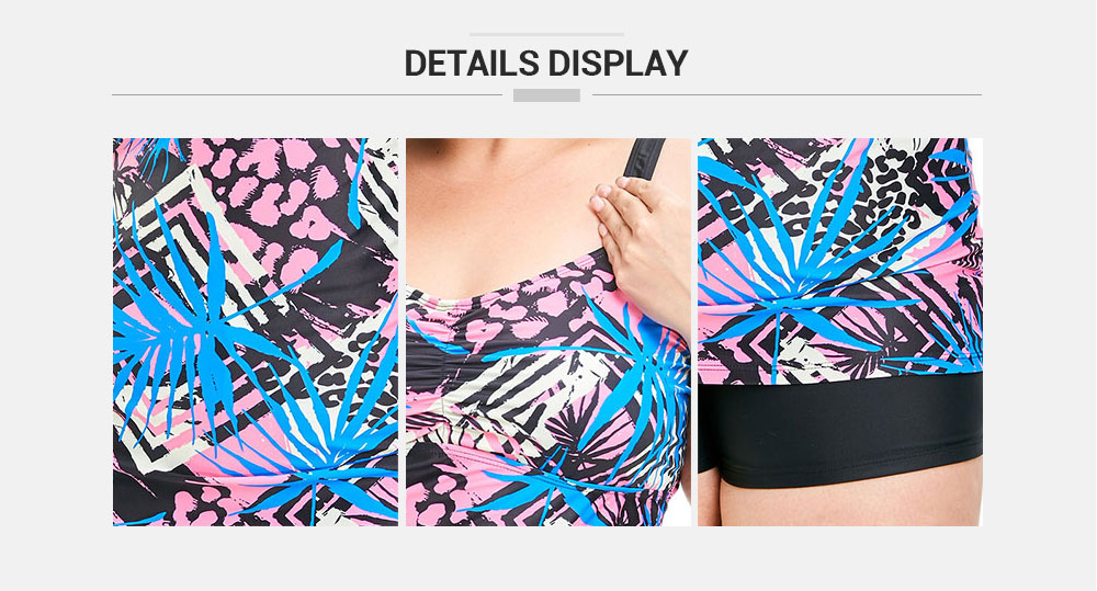 Plus Size Tropical Leaf Print V Neck Tankini Set