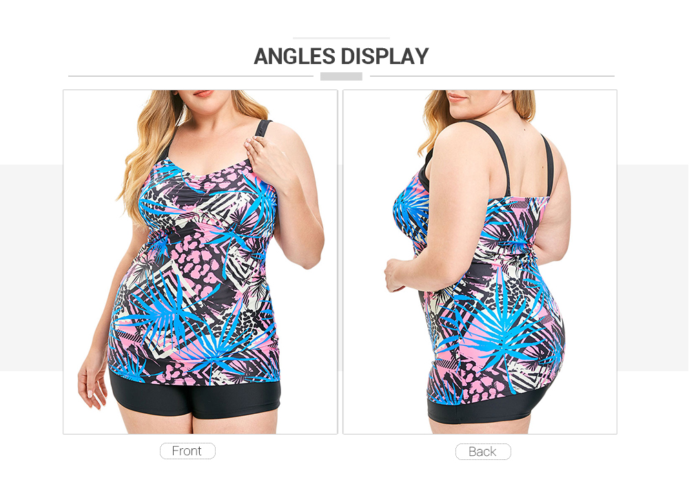 Plus Size Tropical Leaf Print V Neck Tankini Set