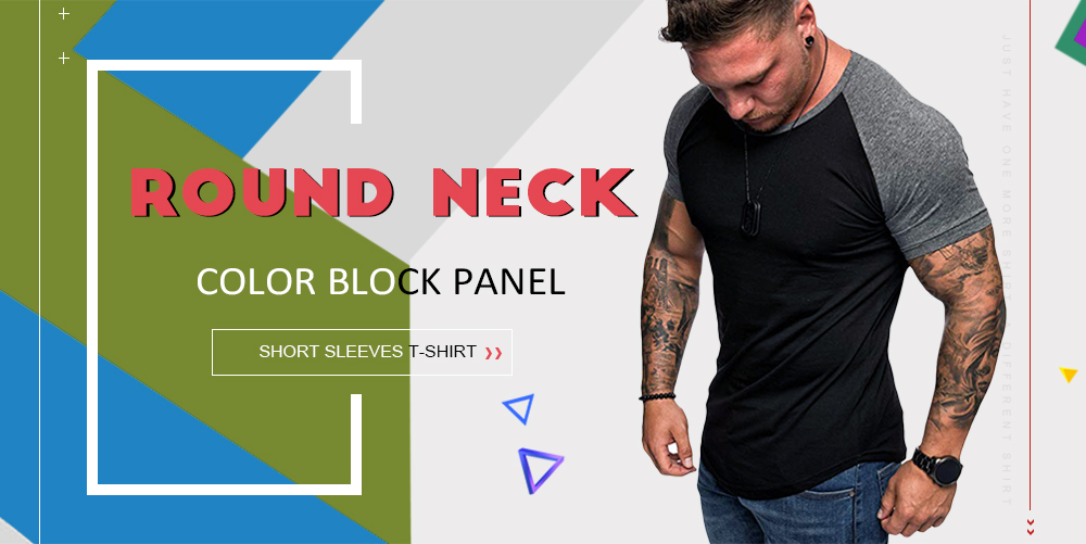 Round Neck Color Block Panel Short Sleeves T-shirt