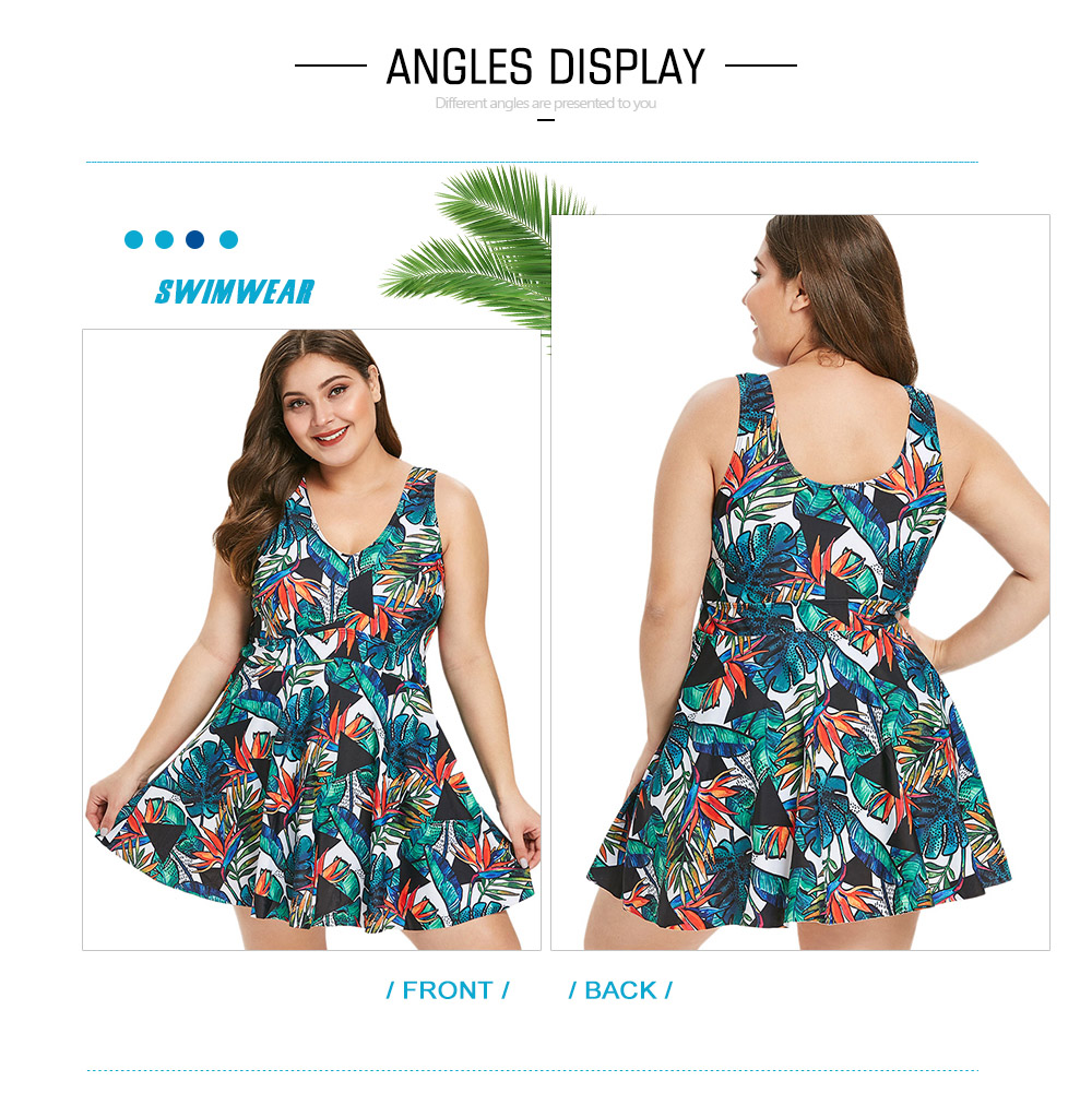 Plus Size Tropical Leaf Print Padded Swimwear