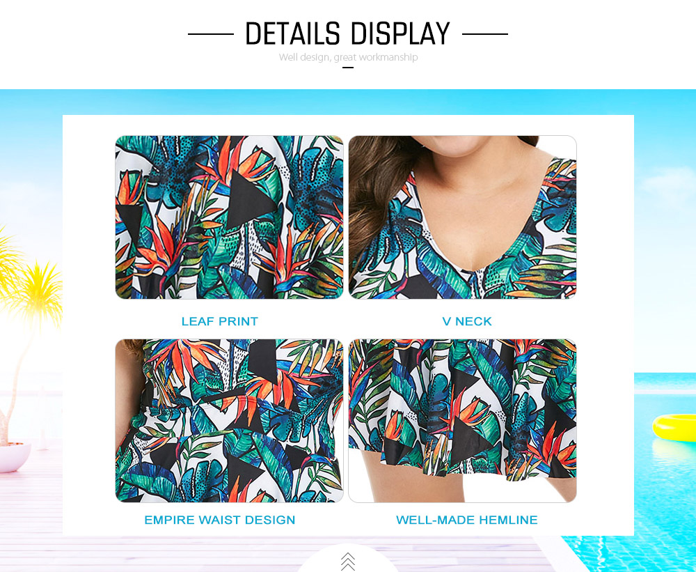 Plus Size Tropical Leaf Print Padded Swimwear