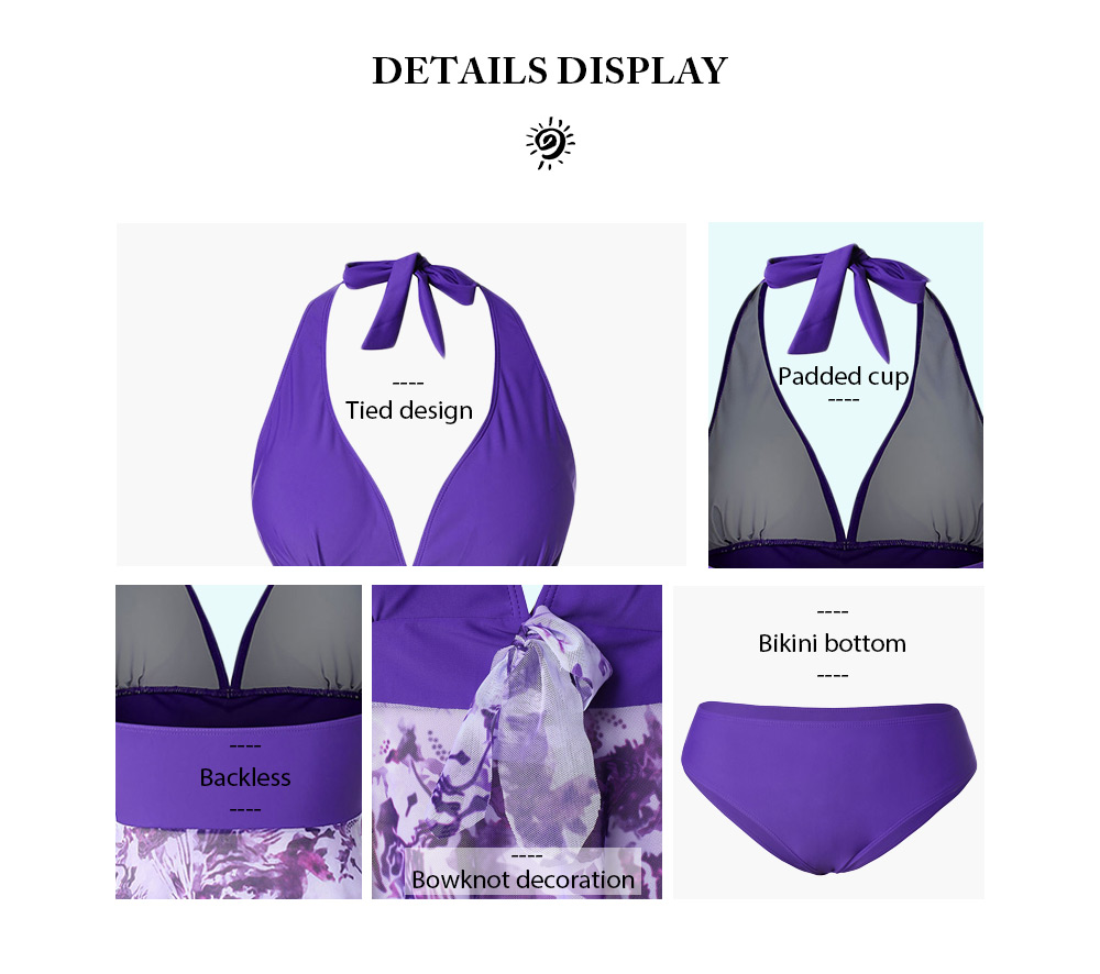 Plus Size Halter Printed Handkerchief Tankini Set