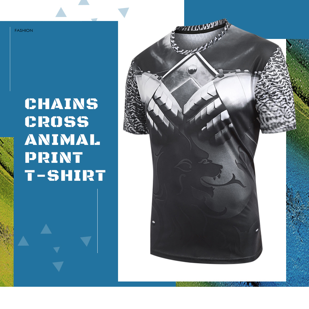 Chains Cross Animal Print Short Sleeves T-shirt
