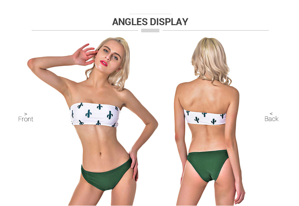 SOVALRO Cactus Print Bandeau Swimmer Padded Bikini Set