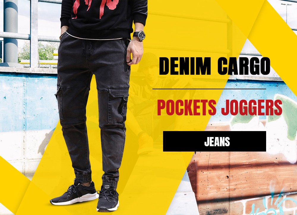 Denim Cargo Pockets Joggers Jeans