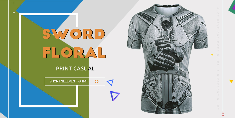 Sword Floral Print Casual Short Sleeves T-shirt