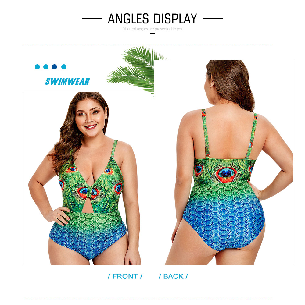 Peacock Print Plus Size Cut Out Swimwear