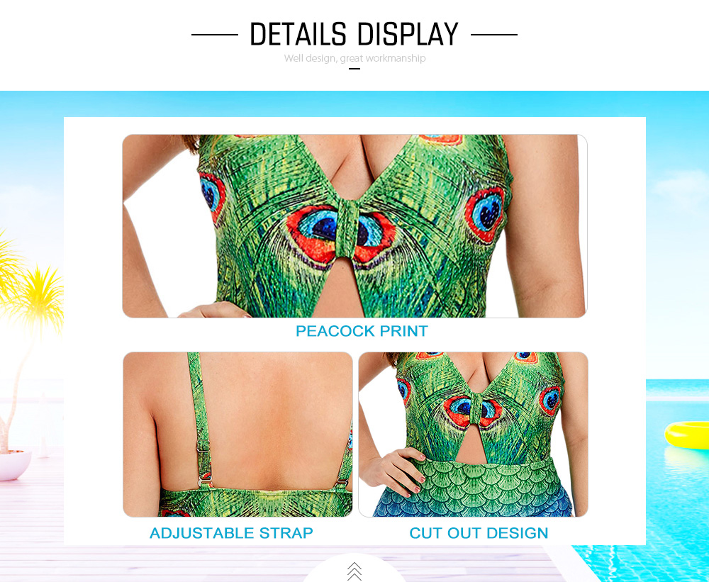 Peacock Print Plus Size Cut Out Swimwear