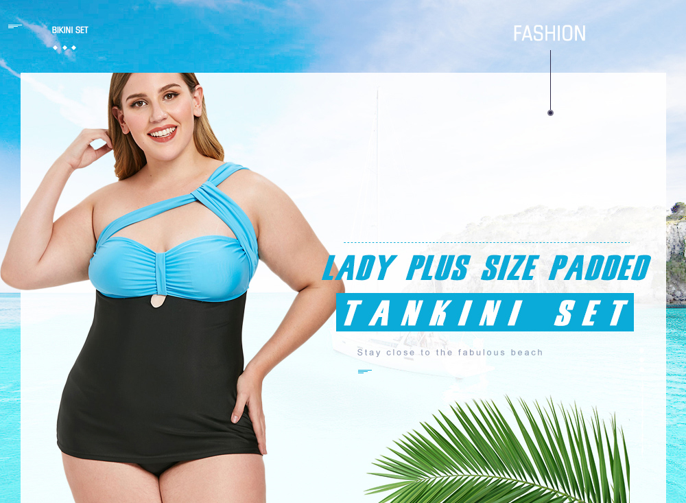 Plus Size Padded Two Tone Tankini Set