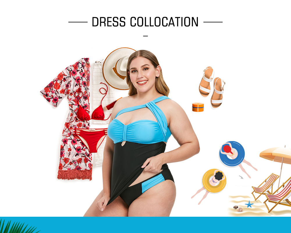 Plus Size Padded Two Tone Tankini Set