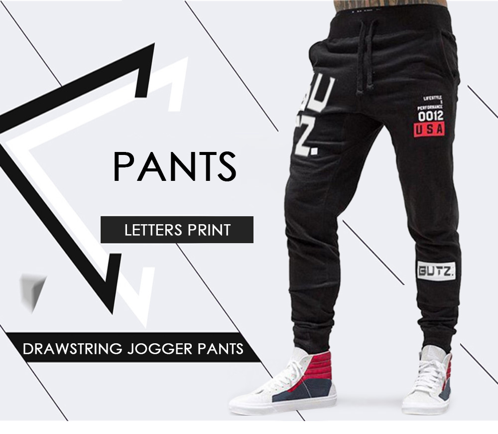 Letters Print Drawstring Jogger Pants