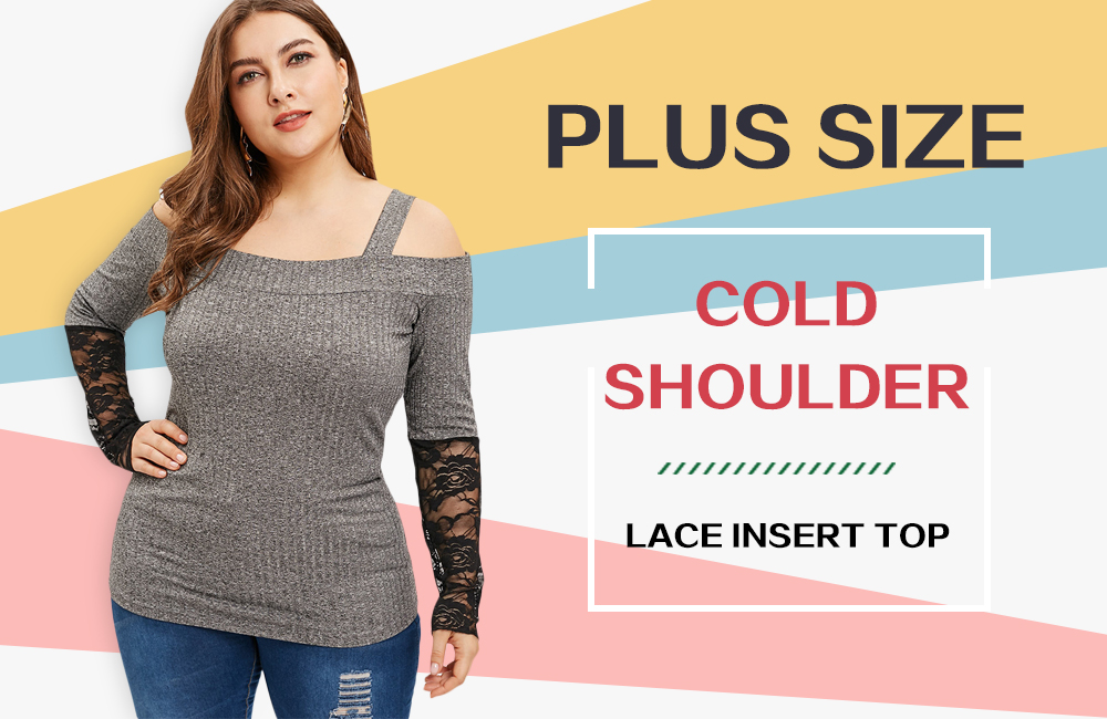 Plus Size Cold Shoulder Lace Splicing Top