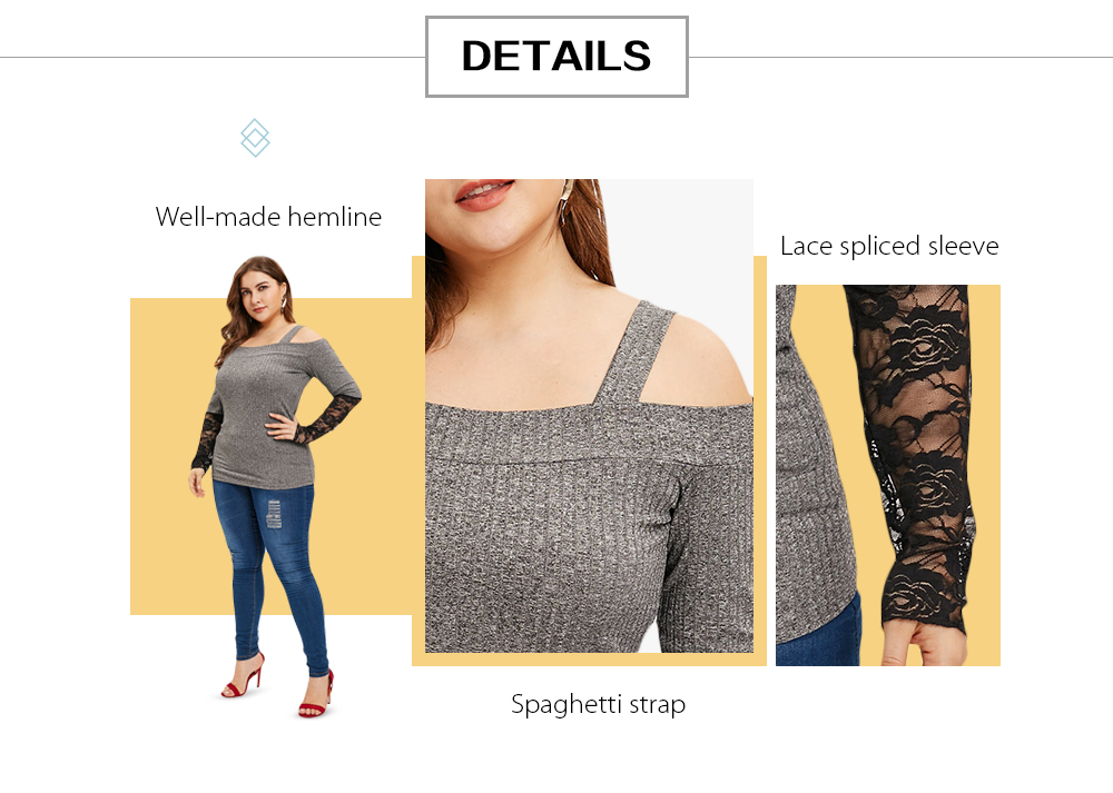 Plus Size Cold Shoulder Lace Splicing Top