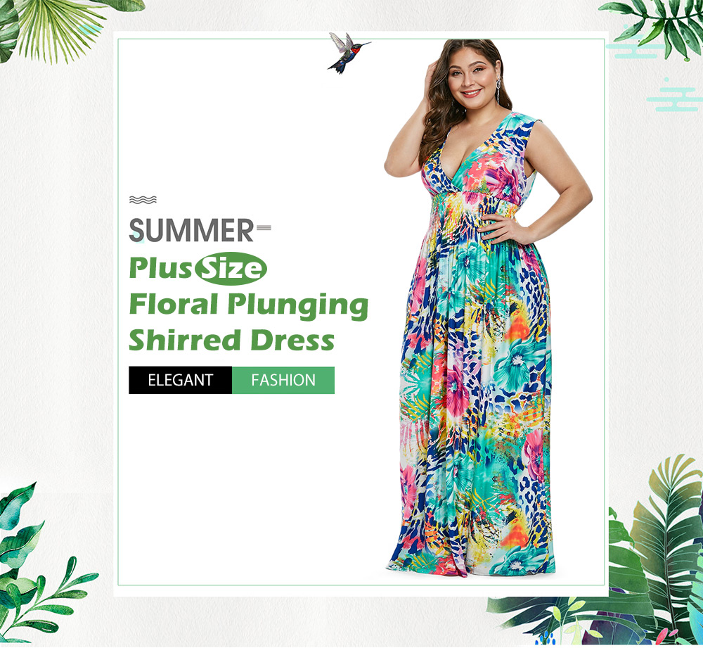 Plus Size Flower Maxi Sleeveless Dress