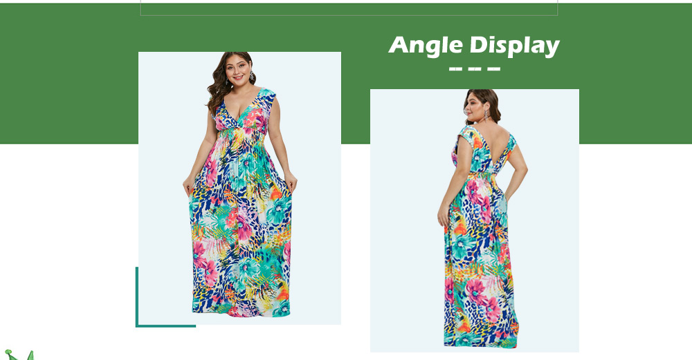 Plus Size Flower Maxi Sleeveless Dress