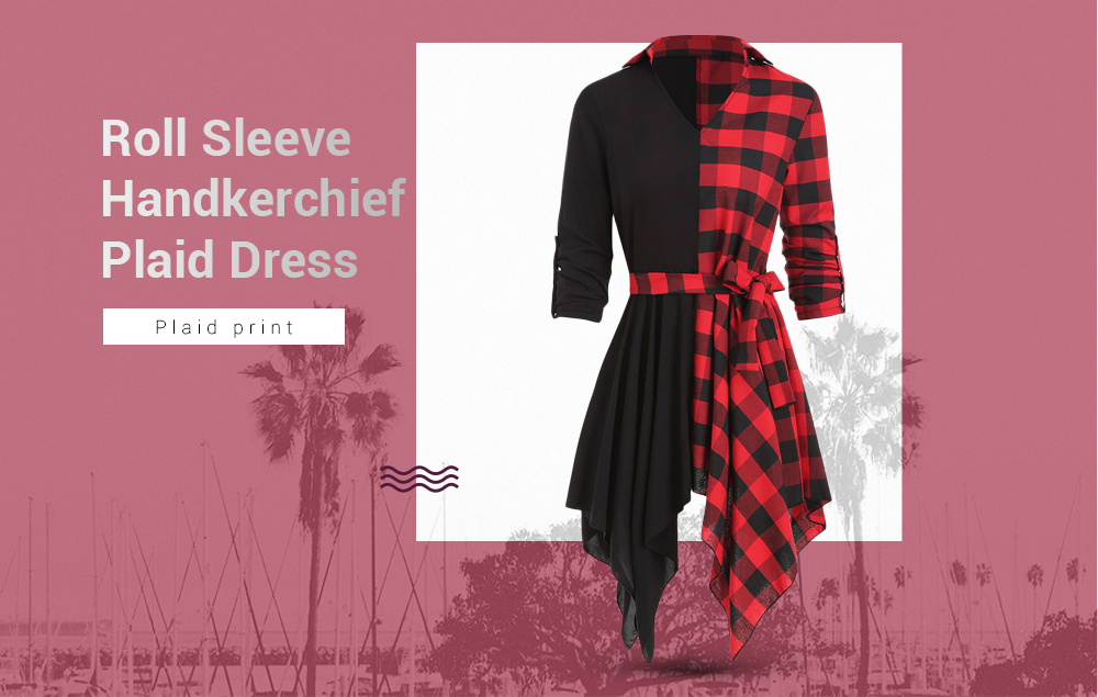 Plaid Asymmetric Handkerchief Dress