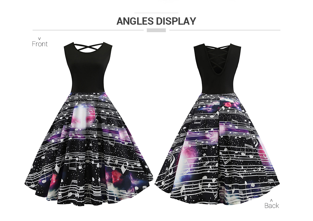 Criss Cross Music Print A Line Dress