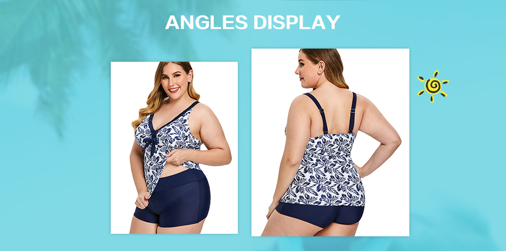 Plus Size Floral Print Bowknot Detail Tankini Set