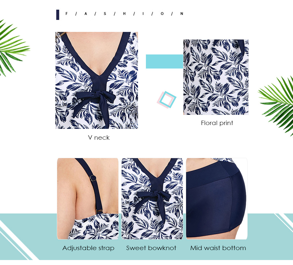 Plus Size Floral Print Bowknot Detail Tankini Set
